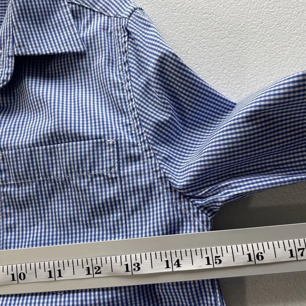Crewcuts Thompson Plaid Button Up Shirt Boys Size 8 Long Sleeve Blue White - Picture 5 of 8